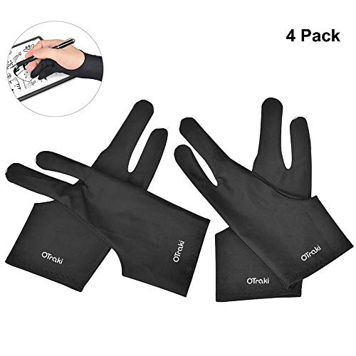 OTraki Guante Dibujo Anti Incrustantes para Tableta Gráfica Guantes Artritis Guante de Dos Dedos Tama?o Universal con Dos Dedos para Mano Derecha e Izquierda - Pack de 4
