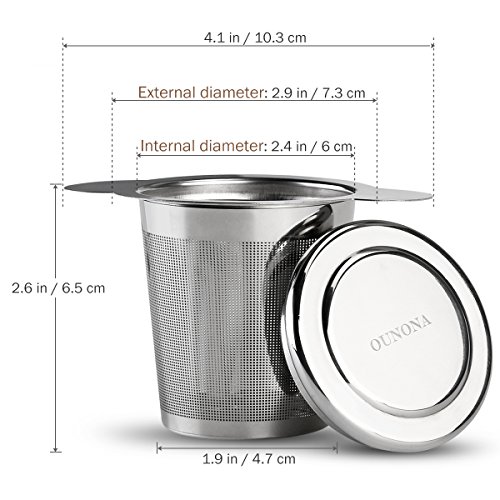 OUNONA Infusor de Te Filtros para Te Acero inoxidable 304 con la tapa para las tazas, las tazas, y los potes flojos del té del grano de la hoja