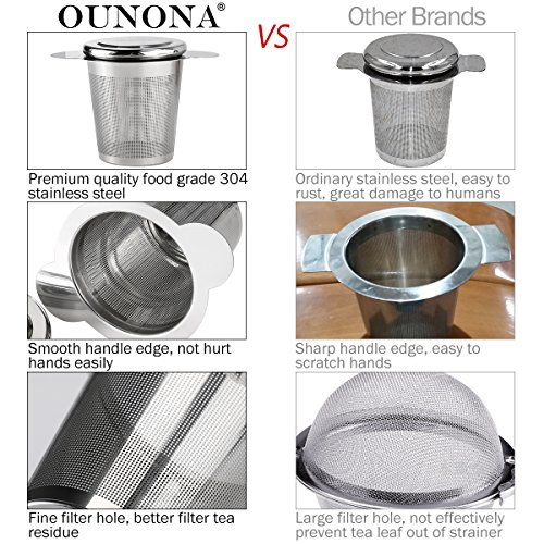 OUNONA Infusor de Te Filtros para Te Acero inoxidable 304 con la tapa para las tazas, las tazas, y los potes flojos del té del grano de la hoja