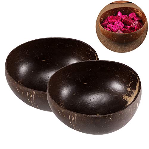 OurLeeme Coconut Bowl, 2 Set Natural hecho a mano Coconut Shell Bowl Ligero Vegan Friendly para desayuno, helado, cereales, fruta, yogurt