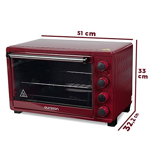 Oursson Mini Horno eléctrico con convección, función de autolimpieza catalítica, 30 Litros, 1500 Vatios, 12 combinaciones de cocción, Color granate, MO3020/DC