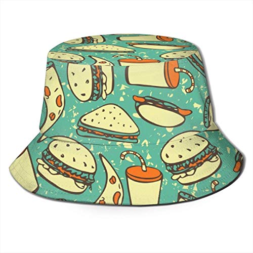 out Fast Food Burger Hot Dog Unisex Gorros de Pescador Sombreros de Pesca Flat Top Fisherman Hat Outdoor Sun Cap
