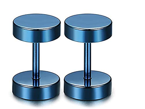 OUTLETISsimo par de pendientes de acero titanio para hombre y mujer, falso dilatador Fake Plug, 6 mm, color azul metalizado