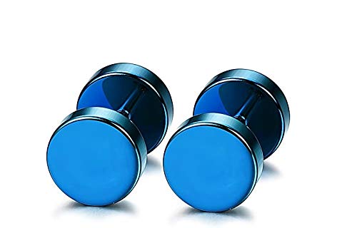 OUTLETISsimo par de pendientes de acero titanio para hombre y mujer, falso dilatador Fake Plug, 6 mm, color azul metalizado