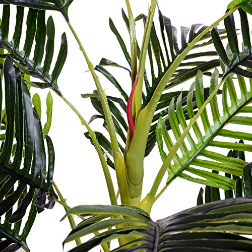 Outsunny Palma Artificial 150cm con Cañas Naturales Árbol Planta Decorativa Sintética con Maceta Casa Terraza Jardín Decoración