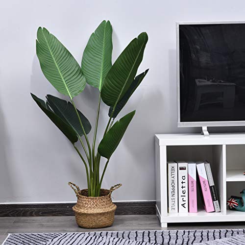 Outsunny Planta de Decoración Artificial de Palma Árbol Realista con Maceta 7 Hojas Ф15x120cm para Exterior e Interior No Requiere Instalación