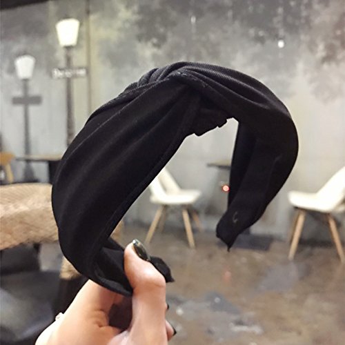 OuYou Diademas de Pelo Anchas de Nudo Bandas para la Cabeza Turbantes para Mujer Diadema Para Mujer Niña Accesorio de Pelo (Negro)