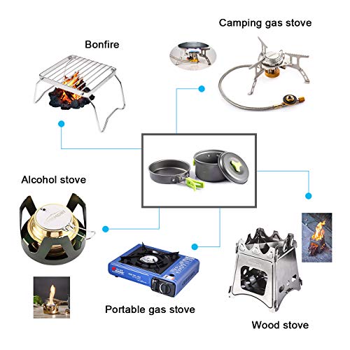 Overmont DS-200 14en 1 Juego de Utensilios de Cocina ollas sartén Cubiertos para Camping Acampada Senderismo excursión Deporte al Aire Libre