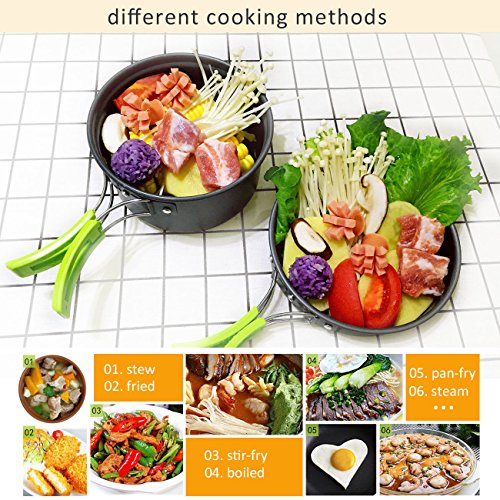 Overmont DS-200 14en 1 Juego de Utensilios de Cocina ollas sartén Cubiertos para Camping Acampada Senderismo excursión Deporte al Aire Libre