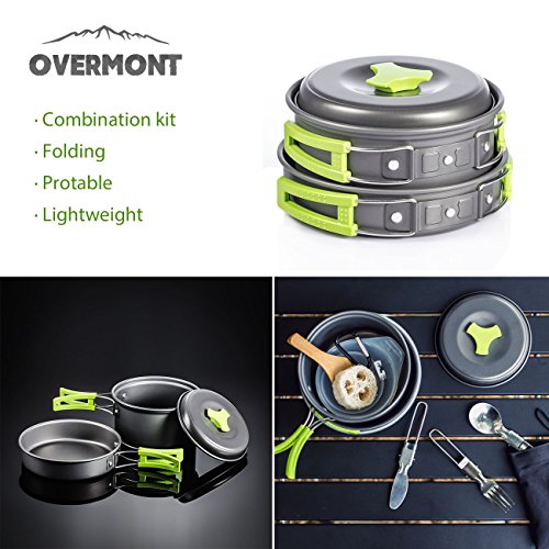 Overmont DS-200 14en 1 Juego de Utensilios de Cocina ollas sartén Cubiertos para Camping Acampada Senderismo excursión Deporte al Aire Libre