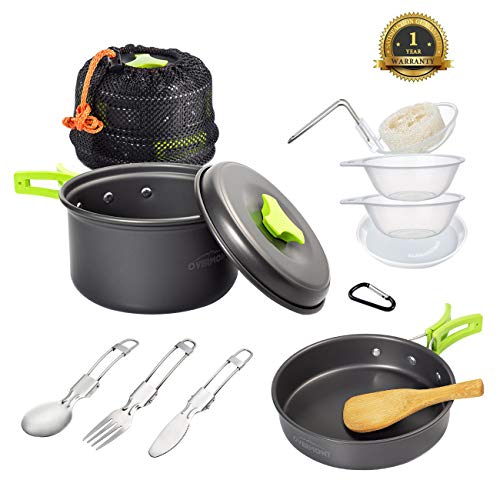 Overmont DS-200 14en 1 Juego de Utensilios de Cocina ollas sartén Cubiertos para Camping Acampada Senderismo excursión Deporte al Aire Libre