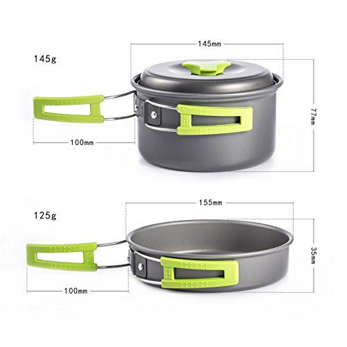 Overmont DS-200 14en 1 Juego de Utensilios de Cocina ollas sartén Cubiertos para Camping Acampada Senderismo excursión Deporte al Aire Libre