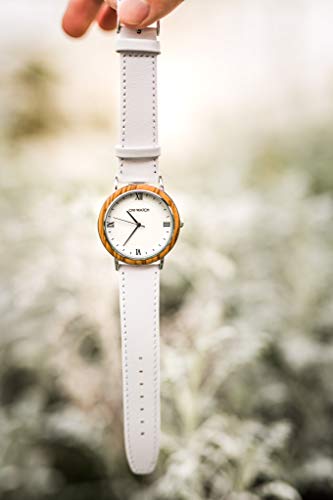 Ovi Watch, Reloj Blanco de Madera - Correa Blanco Cuero Genuino