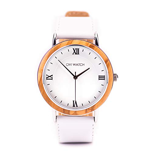 Ovi Watch, Reloj Blanco de Madera - Correa Blanco Cuero Genuino