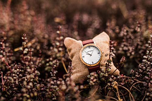 Ovi Watch - Relojes de Madera - Rojo Cuero Genuino