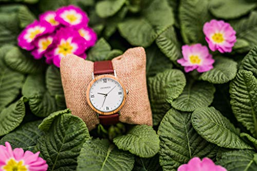 Ovi Watch - Relojes de Madera - Rojo Cuero Genuino