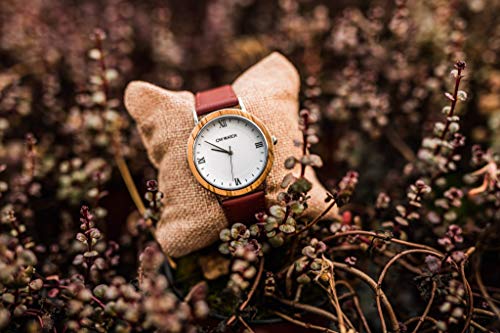 Ovi Watch - Relojes de Madera - Rojo Cuero Genuino