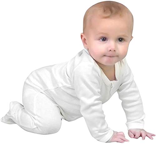 Owlivia Pijama de algodón orgánico para bebé niña con cremallera frontal para dormir y jugar con pies, manga larga