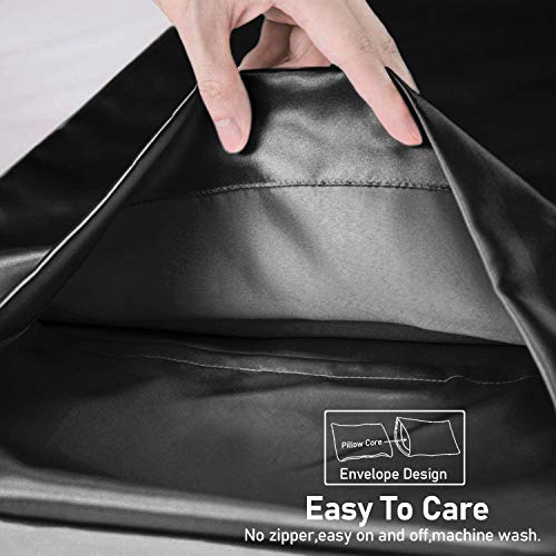 O'woda Funda de Almohada Satén 40 * 80 cm, 2 Unidades, Protege Cabello y Piel, Hipoalergénico, Antiarrugas sin Cremallera - Negro