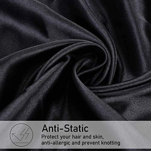 O'woda Funda de Almohada Satén 40 * 80 cm, 2 Unidades, Protege Cabello y Piel, Hipoalergénico, Antiarrugas sin Cremallera - Negro