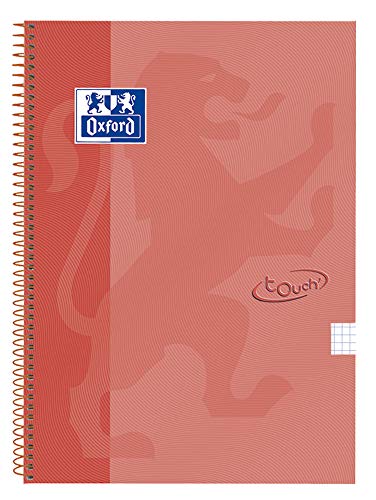 Oxford Touch - Cuaderno espiral tapa extradura, Fº, 4 x 4 c/m, color coral