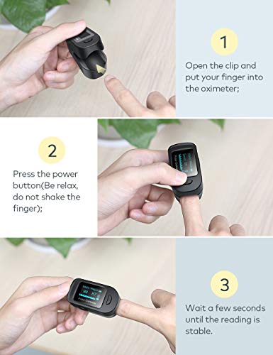 Oxímetro de Pulso de Dedo, Roffie Pulsioxímetro Monitor de Salud Corporal con Pantalla OLED, Medidor de Sensor de Pulso con Alarma para Adultos y Niños(Negro)