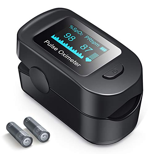 Oxímetro de Pulso de Dedo, Roffie Pulsioxímetro Monitor de Salud Corporal con Pantalla OLED, Medidor de Sensor de Pulso con Alarma para Adultos y Niños(Negro)