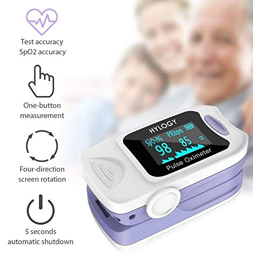 Oxímetro de Pulso, HYLOGY Pulsioxímetro de dedo, Portátil Pulsómetro Fácil de leer Pulsioxímetro de dedo Para el cuidado de la salud familiar (Blanco)
