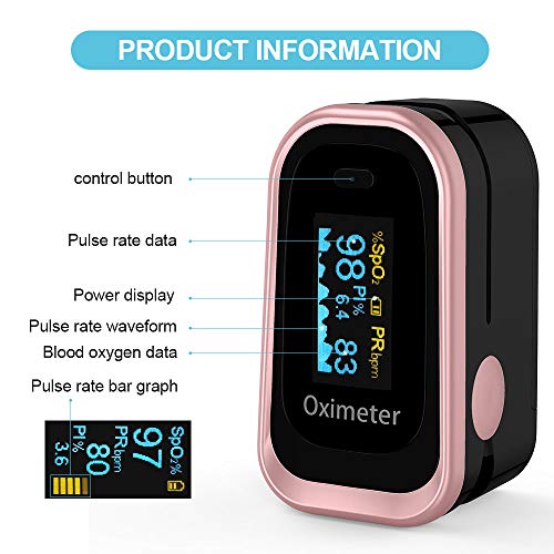 Oxímetro de Pulso, Pulsioximetro de Dedo Profesional con Pantalla OLED que Medición y Lectura Instantánea de SpO2, PR y PI Aplica para Adultos y Niños(Plata-Negro)