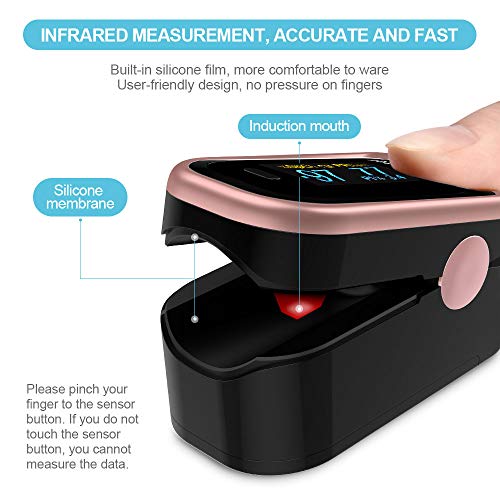 Oxímetro de Pulso, Pulsioximetro de Dedo Profesional con Pantalla OLED que Medición y Lectura Instantánea de SpO2, PR y PI Aplica para Adultos y Niños