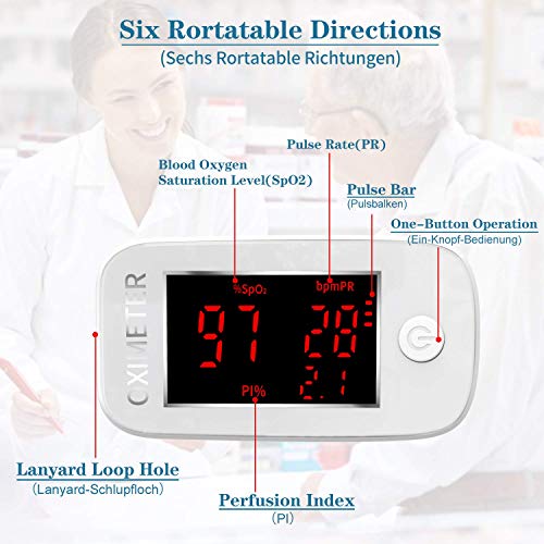 Oxímetro, pulsioxímetro de dedo, oximetro dedo, pulsioximetro de dedo profesional, saturador oxigeno profesional, medidor saturacion oxigeno con pantalla LED, con cordón