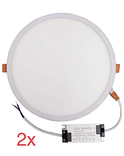 Pack 2x Panel LED redondo 20w, corte AJUSTABLE (50-200mm). Color Blanco Frío (6500K). Driver incluido. A++