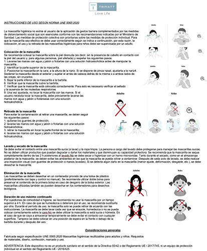 Pack 5x Mascarilla Higiénica Reutilizable UNE 0065 Tela 100% Algodón - Niño 9-12 años M - BFE 98% - Lavable - Premium - Homologada en España - Cottonblock