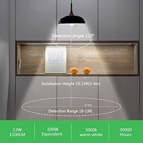 Pack de 2 bombillas LED 13 W, de la marca Bomcosy, con sensor PIR de movimiento, Warm White 3000k, e27, 13.00 wattsW 230.00 voltsV