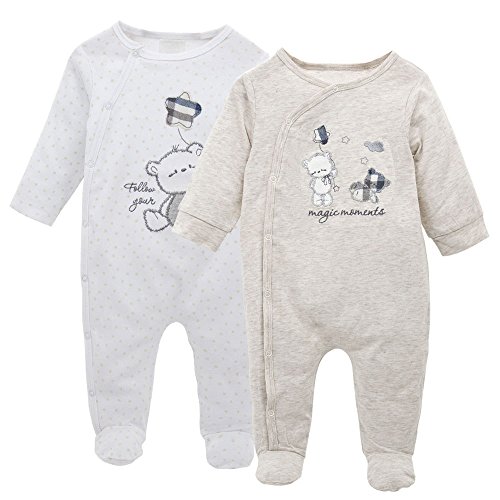 Pack de 2 Pijama para Bebé, Manga Larga Mameluco Pelele Mono Body Trajes 0-3 Meses