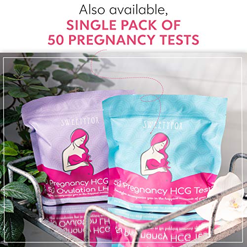 Pack de 20 Pruebas de Embarazo HCG y 50 test de Ovulación Sweety Fox - Prueba de Embarazo Ultrasensible con Tiras Test Ovulacion y Embarazo con Orina. Resultados Rápidos y Fiables - 25mlU/ml