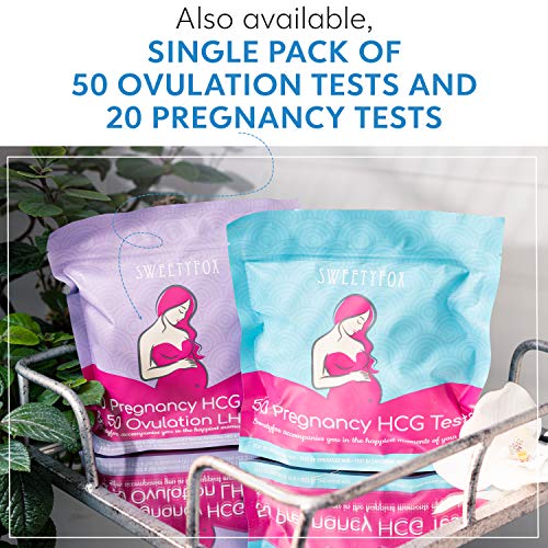 Pack de 50 Test de Embarazo HCG Sweety Fox - Test Embarazo deteccion Temprana con tiras reactivas orina de Embarazo - Resultados Rápidos y Fiables -25mlU/ml