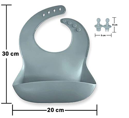 Pack de Bebe para Alimentación de Silicona Impermeable BLW/Plato Con Ventosa Antideslizante y Antivuelco para Recién Nacido/Babero Flexible Protege pechitos del bebe (azul)