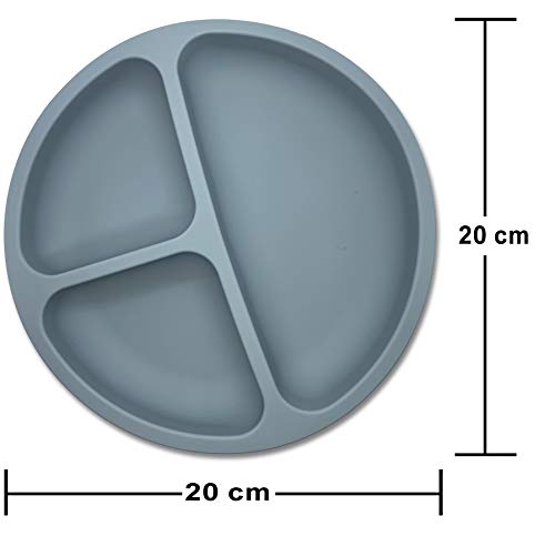 Pack de Bebe para Alimentación de Silicona Impermeable BLW/Plato Con Ventosa Antideslizante y Antivuelco para Recién Nacido/Babero Flexible Protege pechitos del bebe (azul)
