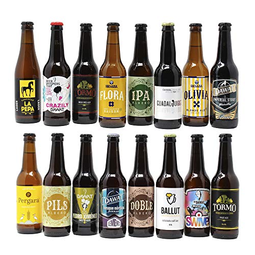 Pack de cerveza artesana. 16 Cervezas Artesanas de las mejores marcas. El mejor regalo. Incluye Río Azul Flora, medalla de Bronce en Barcelona Beer Challenge 2020 categoría SPECIALTY IPA BELGIAN IPA