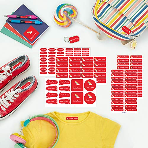 Pack de etiquetas para marcar la ropa, objetos, zapatos y mochilas de los niños. 142 etiquetas personalizadas perfectas para el cole o la guardería