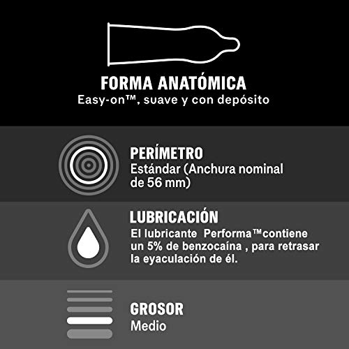 Pack Durex exclusivo con 12 condones estriados Durex Intense Orgasmic, 12 condones retardantes Durex Mutual Climax y 12 condones Placer Prolongado