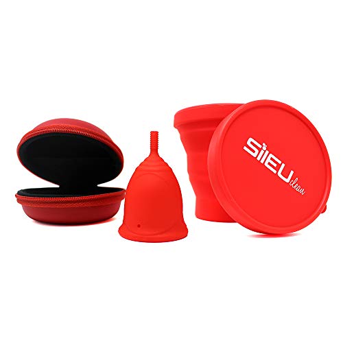 Pack Sileu Travel: Copa menstrual Rose - Modelo de iniciación - Talla S, Rojo, Flexibilidad Standard + Estuche de Flor Rojo + Esterilizador Plegable, Rojo
