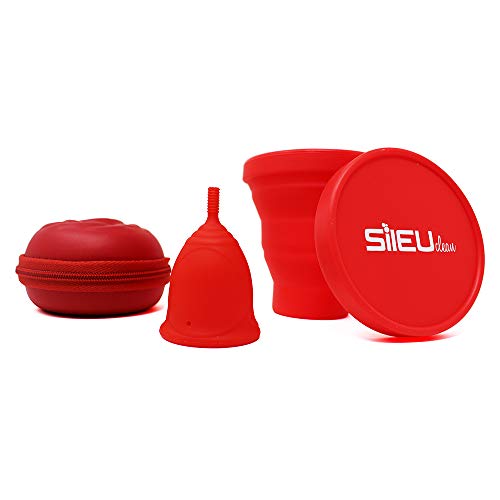 Pack Sileu Travel: Copa menstrual Rose - Modelo de iniciación - Talla S, Rojo, Flexibilidad Standard + Estuche de Flor Rojo + Esterilizador Plegable, Rojo