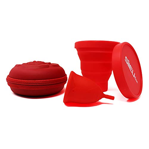 Pack Sileu Travel: Copa menstrual Rose - Modelo de iniciación - Talla S, Rojo, Flexibilidad Standard + Estuche de Flor Rojo + Esterilizador Plegable, Rojo