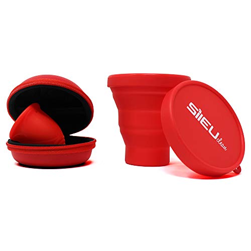 Pack Sileu Travel: Copa menstrual Rose - Modelo de iniciación - Talla S, Rojo, Flexibilidad Standard + Estuche de Flor Rojo + Esterilizador Plegable, Rojo