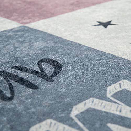 Paco Home Alfombra Habitación Infantil Niña Lavable Corazón Estrellas Luna Frase Rosa Gris, tamaño:80x150 cm