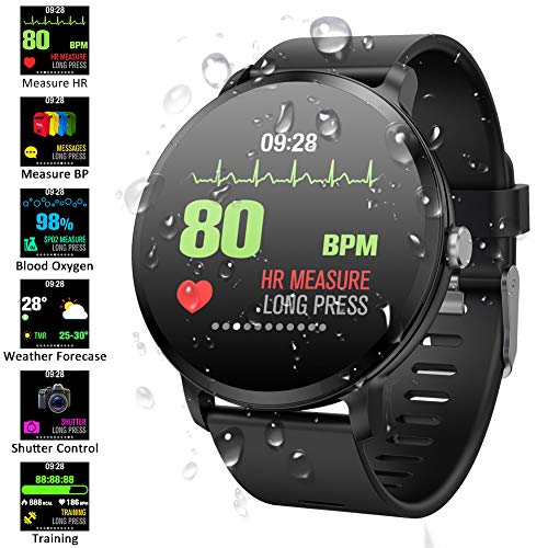 Padgene Pulsera Actividad Reloj Inteligente SmartWatch Deportivo IP67 Bluetooth con Pulsómetro Monitor de Sueño, Música, Cámara Remota, Notificación de Llamada Mensaje para Android e iOS (Negro)