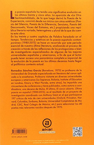 PALABRA HEREDADA EN EL TIEMPO. Tendencias y estéticas en la poesía española contemporánea (1985-2015): Tendencias y estéticas en la poesía española contemporánea (1980-2015): 368 (Universitaria)