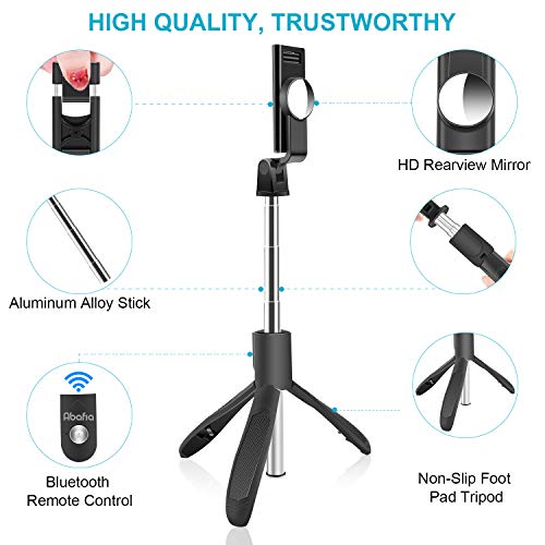 Palo Selfie Trípode, Abafia 3 en 1 Selfie Stick Bluetooth Extensible Rotación de 360 ° con Control Remoto para iPhone 11/11 Pro/X/ Samsung Galaxy 10/S11/Huawei P30 Pro, Otros Android e iOS (4.5-6.5'')